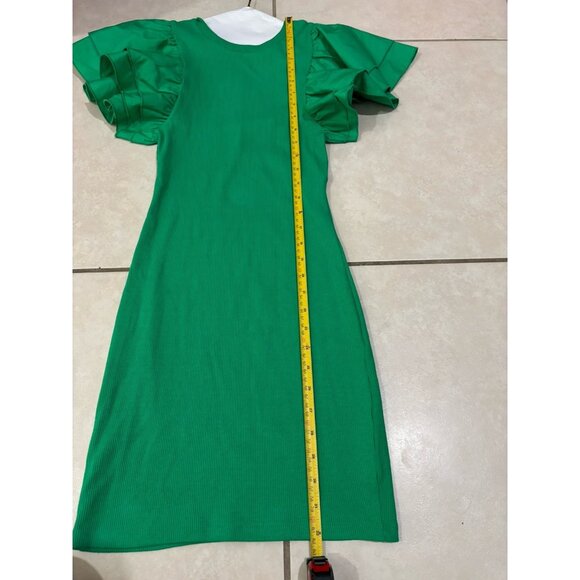 NWT Zara Dress Women’s Size S Small Ruffle Puff Sleeve Mini Body Con Green - Picture 7 of 9
